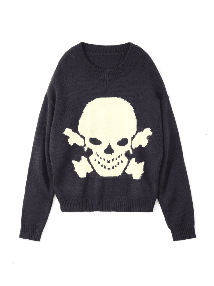 Heidi-Mode | Weinlese Skull Jacquard Pullover Sweatshirt