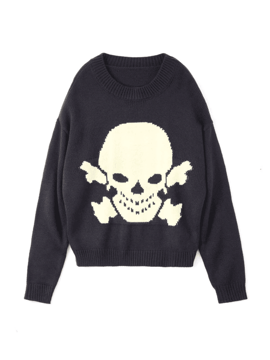 Heidi-Mode | Weinlese Skull Jacquard Pullover Sweatshirt