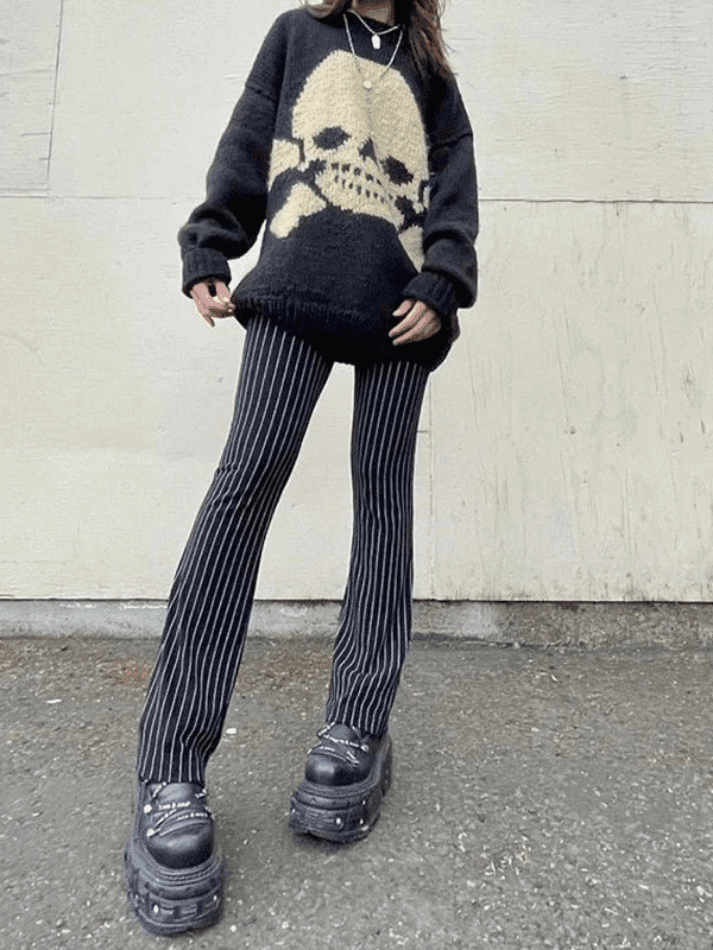 Heidi-Mode | Weinlese Skull Jacquard Pullover Sweatshirt
