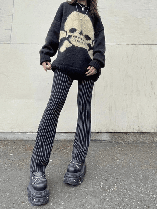 Heidi-Mode | Weinlese Skull Jacquard Pullover Sweatshirt