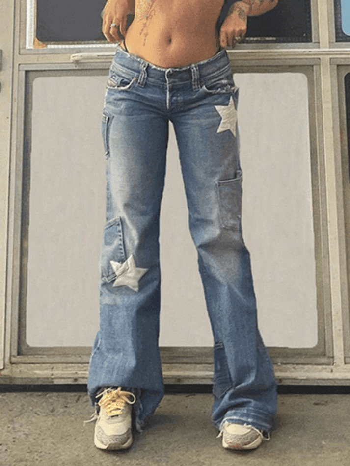 Heidi-Mode | Weinlese Star Distressed Cargo Jeans