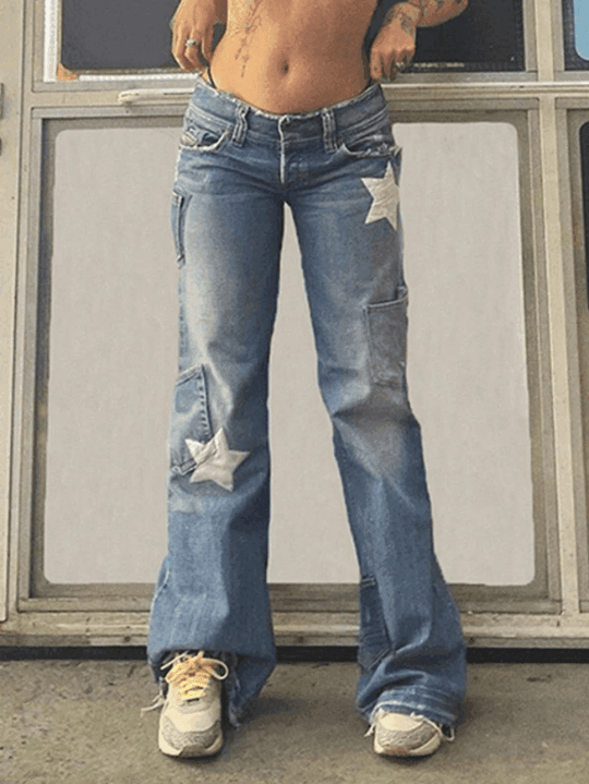 Heidi-Mode | Weinlese Star Distressed Cargo Jeans
