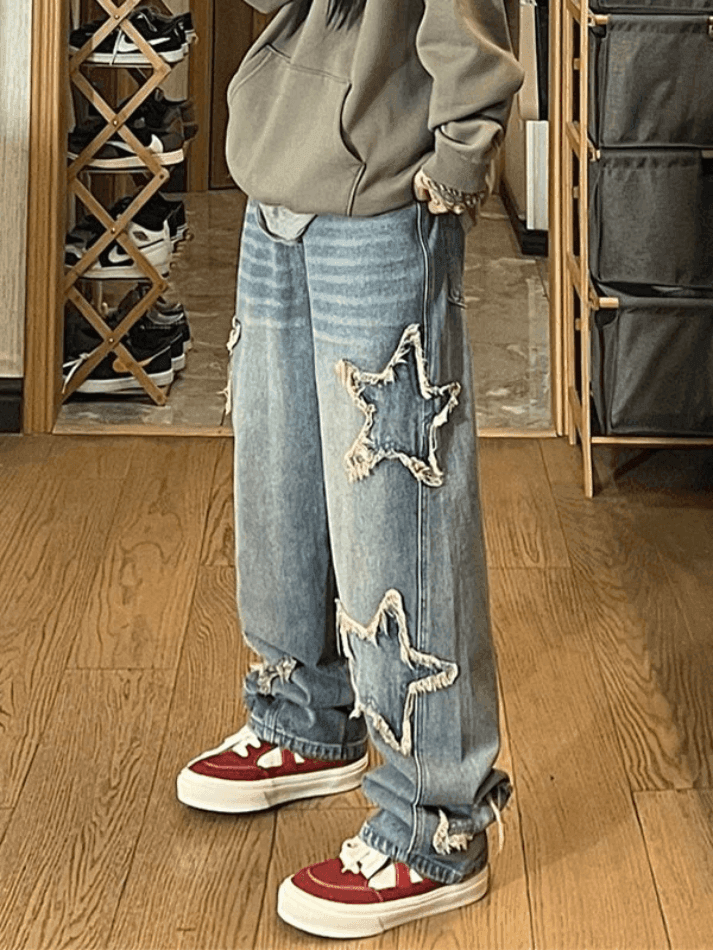 Heidi-Mode | Weinlesewasch Distressed Star Patch Boyfriendjeans