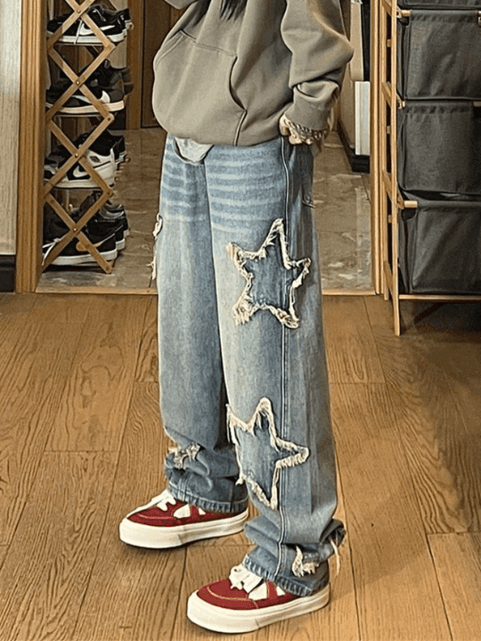 Heidi-Mode | Weinlesewasch Distressed Star Patch Boyfriendjeans