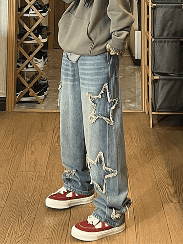 Heidi-Mode | Weinlesewasch Distressed Star Patch Boyfriendjeans