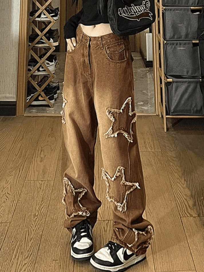 Heidi-Mode | Weinlesewasch Distressed Star Patch Boyfriendjeans