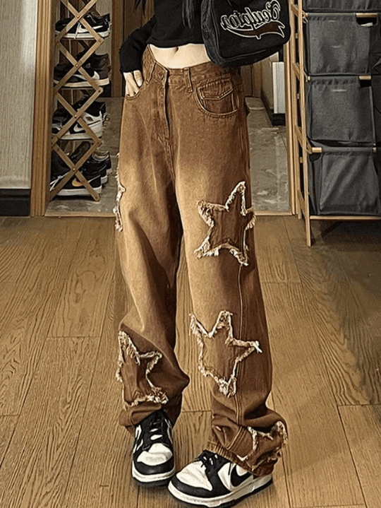 Heidi-Mode | Weinlesewasch Distressed Star Patch Boyfriendjeans