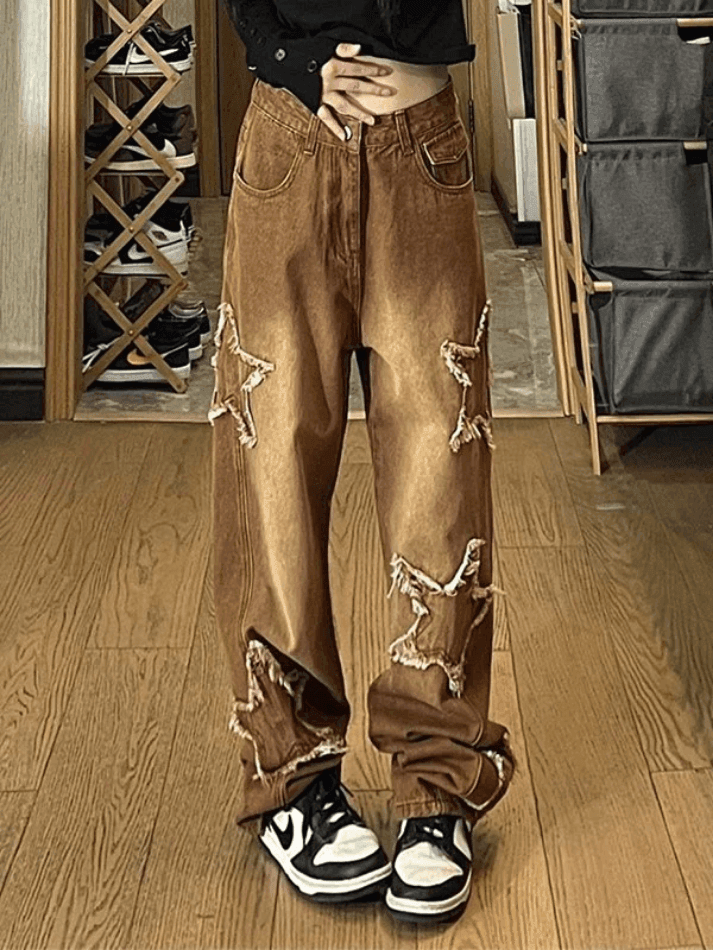 Heidi-Mode | Weinlesewasch Distressed Star Patch Boyfriendjeans