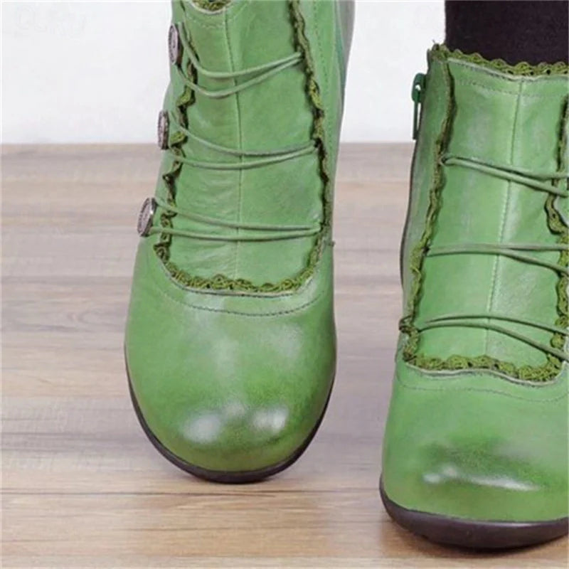 Heidi-Mode | Damen Viktorianische Schnür-Stiefeletten mit Spitzenbesatz