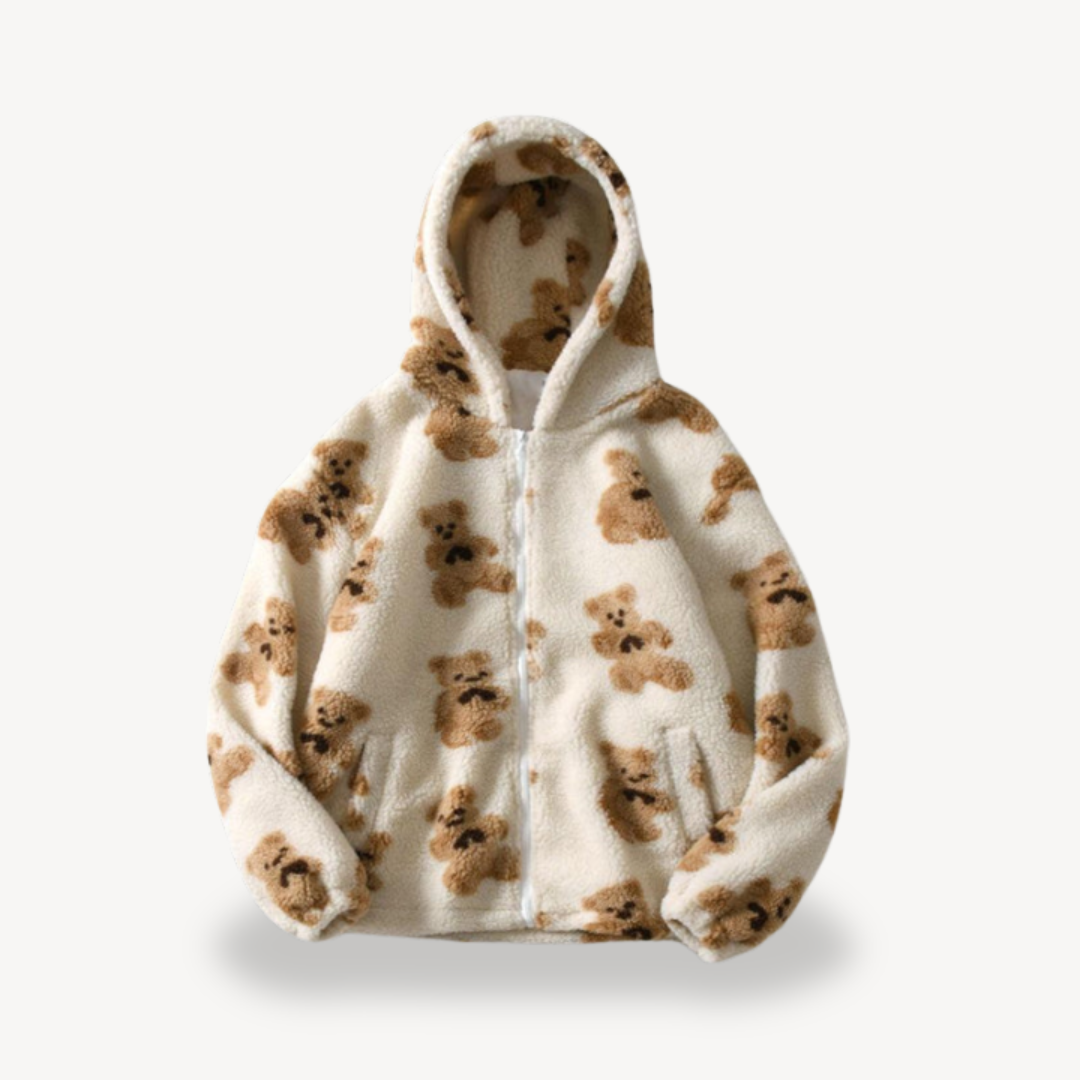 Heidi-Mode | Teddy Bear Muster Kapuzenjacke für Frauen