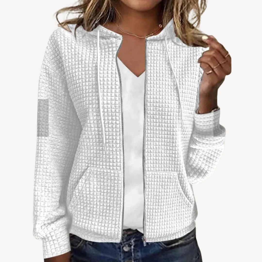 Heidi-Mode | Waffle-Strick Reißverschluss mit Kapuze für Damen