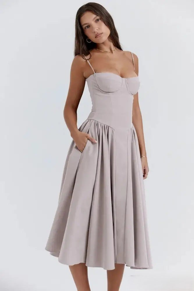 Heidi-Mode | Korsett Midikleid mit Ärmeln Attraktive Passform