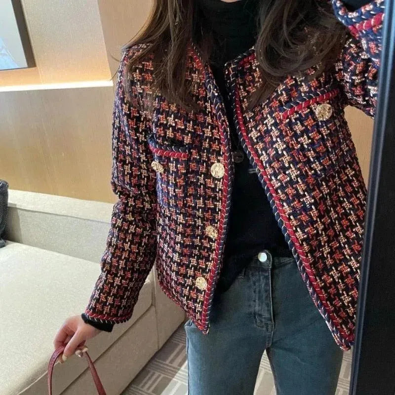 Heidi-Mode | Weben Plaid Tweed Jacket Damen