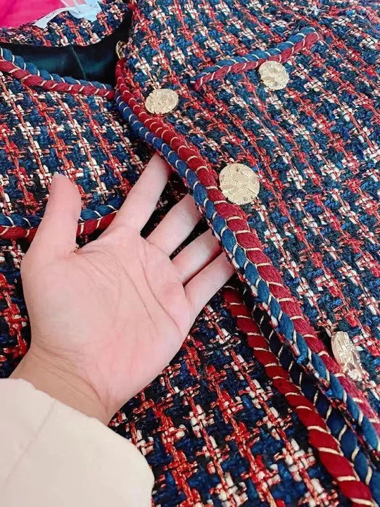 Heidi-Mode | Weben Plaid Tweed Jacket Damen