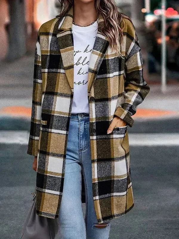 Heidi-Mode | Winter Damen Revers Karo Wollmantel