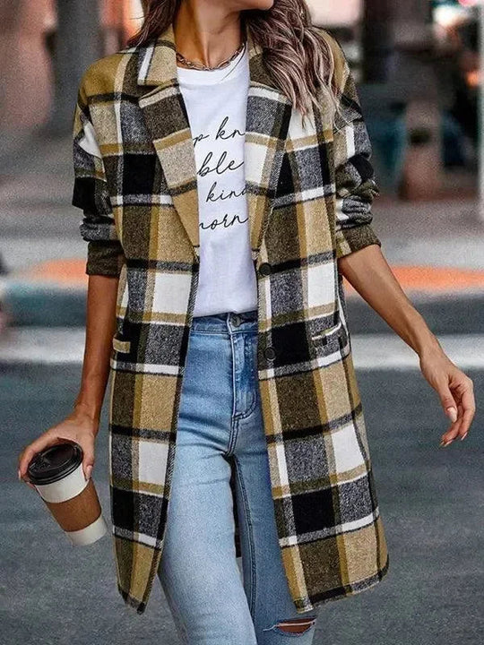 Heidi-Mode | Winter Damen Revers Karo Wollmantel