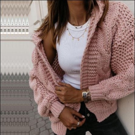 Damen Grobstrickjacke mit luxuriösem Karomuster und oversized Schnitt Heidi-Mode