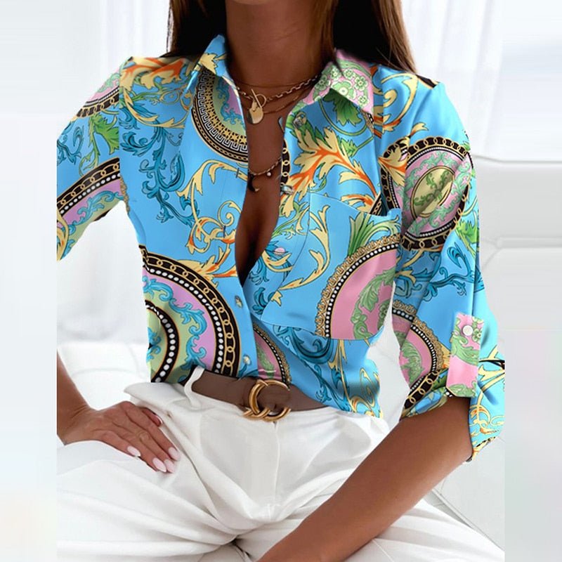 Heidi-Mode | Funkelnde Button-Up-Bluse mit Print für Damen