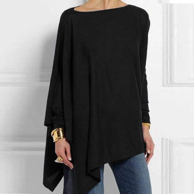 Heidi-Mode | Top Asymmetrisch Schwarz Langarm Tunika