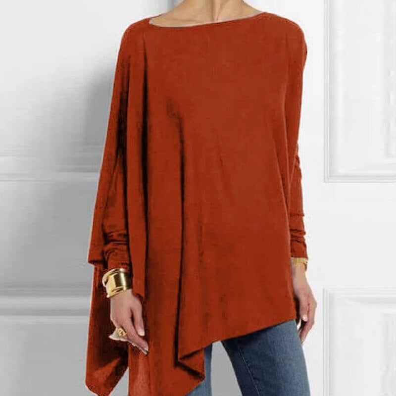 Heidi-Mode | Top Asymmetrisch Schwarz Langarm Tunika
