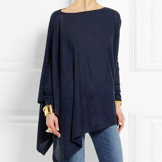 Heidi-Mode | Top Asymmetrisch Schwarz Langarm Tunika