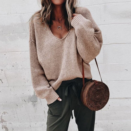 Heidi-Mode | Damen V-Ausschnitt Pullover mit Gestricktem Oberteil