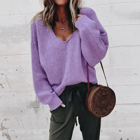Heidi-Mode | Damen V-Ausschnitt Pullover mit Gestricktem Oberteil