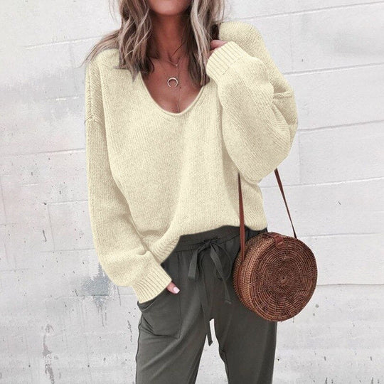 Heidi-Mode | Damen V-Ausschnitt Pullover mit Gestricktem Oberteil