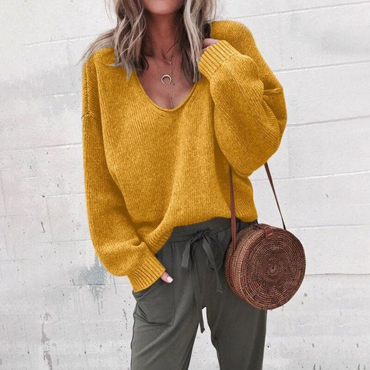 Heidi-Mode | Damen V-Ausschnitt Pullover mit Gestricktem Oberteil