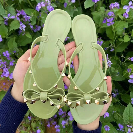 WOLF Nieten-Schleifenknoten Flip-Flops Sandalen - FashionWOLF
