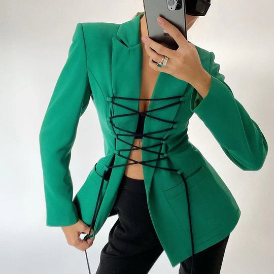 Heidi-Mode | Schnür-Blazer mit Taschen Dünner Mantel