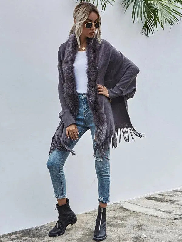 Heidi-Mode | Frauen Pelzkragen Schal Wollmantel