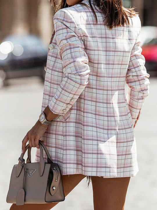 Heidi-Mode | Frauen Blazer Check Doppelreihiger Slim Fit Blazer