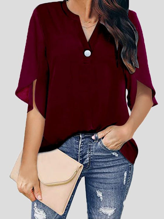 Heidi-Mode | Frauen Blusen Lässig V-Ausschnitt Kurzarm Chiffon Bluse
