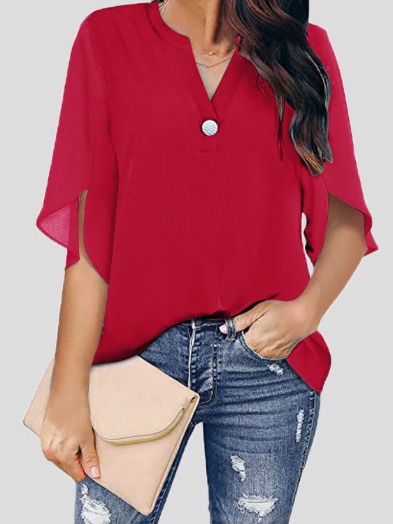 Heidi-Mode | Frauen Blusen Lässig V-Ausschnitt Kurzarm Chiffon Bluse