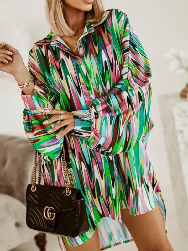 Heidi-Mode | Damen Blusen Bunt Lange Ärmel Abstraktes Druck Bluse