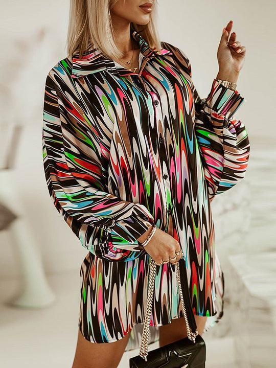 Heidi-Mode | Damen Blusen Bunt Lange Ärmel Abstraktes Druck Bluse