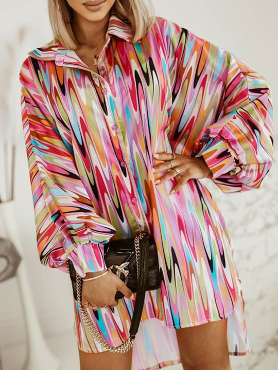 Heidi-Mode | Damen Blusen Bunt Lange Ärmel Abstraktes Druck Bluse
