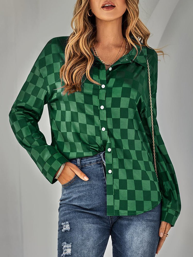Heidi-Mode | Damen Blusen Mode Slim Kariert Langärmlige Bluse