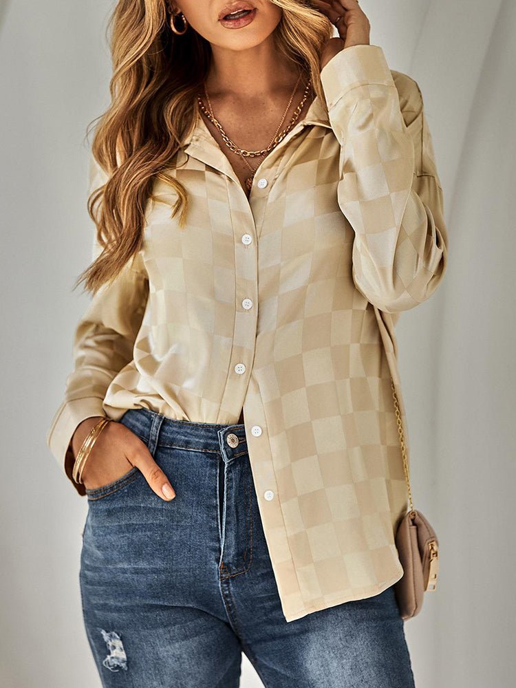 Heidi-Mode | Damen Blusen Mode Slim Kariert Langärmlige Bluse
