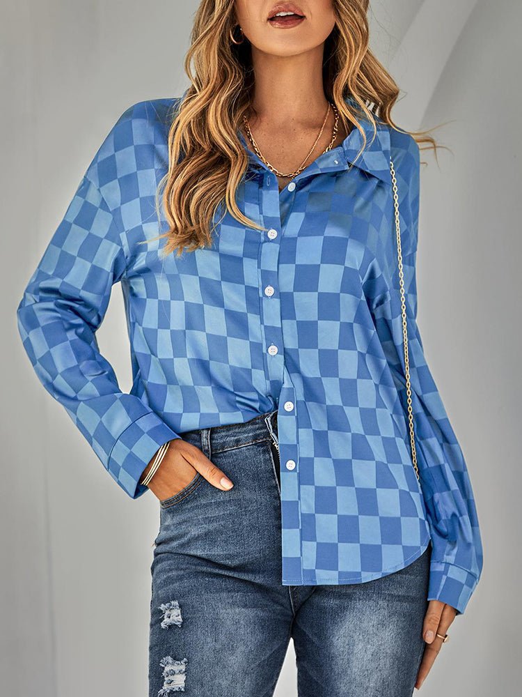 Heidi-Mode | Damen Blusen Mode Slim Kariert Langärmlige Bluse