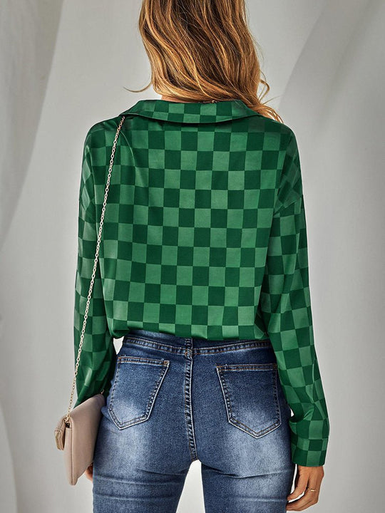 Heidi-Mode | Damen Blusen Mode Slim Kariert Langärmlige Bluse