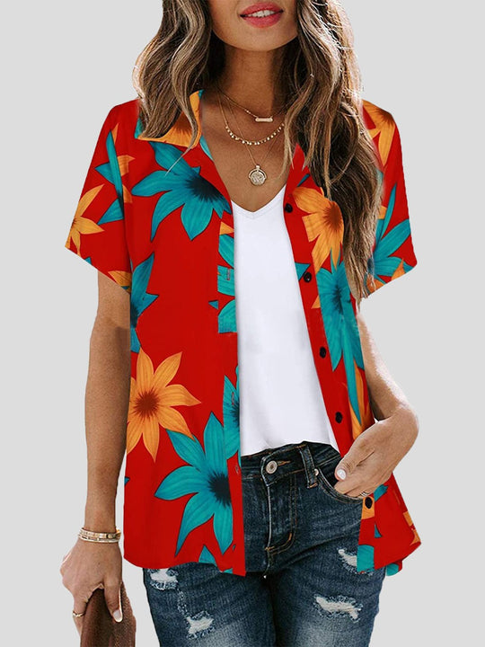 Heidi-Mode | Frauen Blusen Gedruckt Revers Kurzarm Bluse