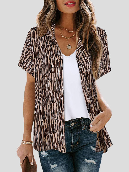 Heidi-Mode | Frauen Blusen Gedruckt Revers Kurzarm Bluse