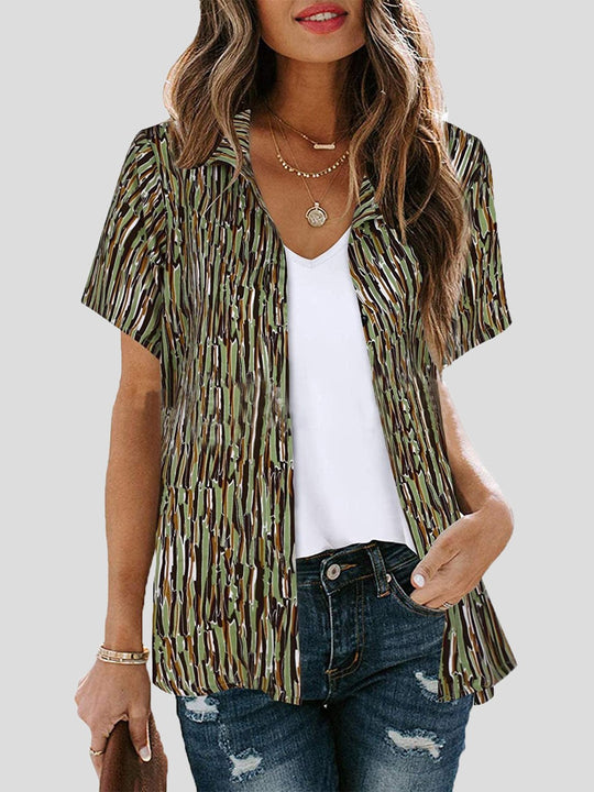 Heidi-Mode | Frauen Blusen Gedruckt Revers Kurzarm Bluse
