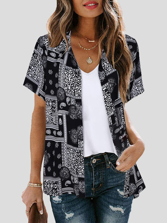 Heidi-Mode | Frauen Blusen Gedruckt Revers Kurzarm Bluse