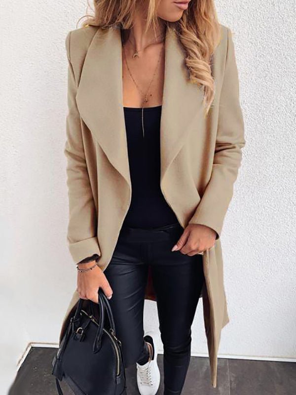 Heidi-Mode | Damen Mäntel Mode Schnüren Revers Reine Wolle Mantel