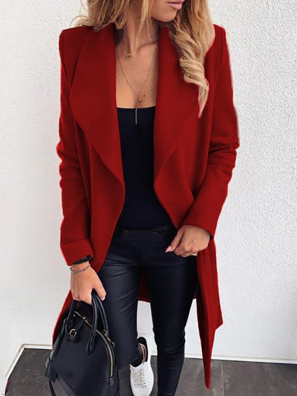 Heidi-Mode | Damen Mäntel Mode Schnüren Revers Reine Wolle Mantel