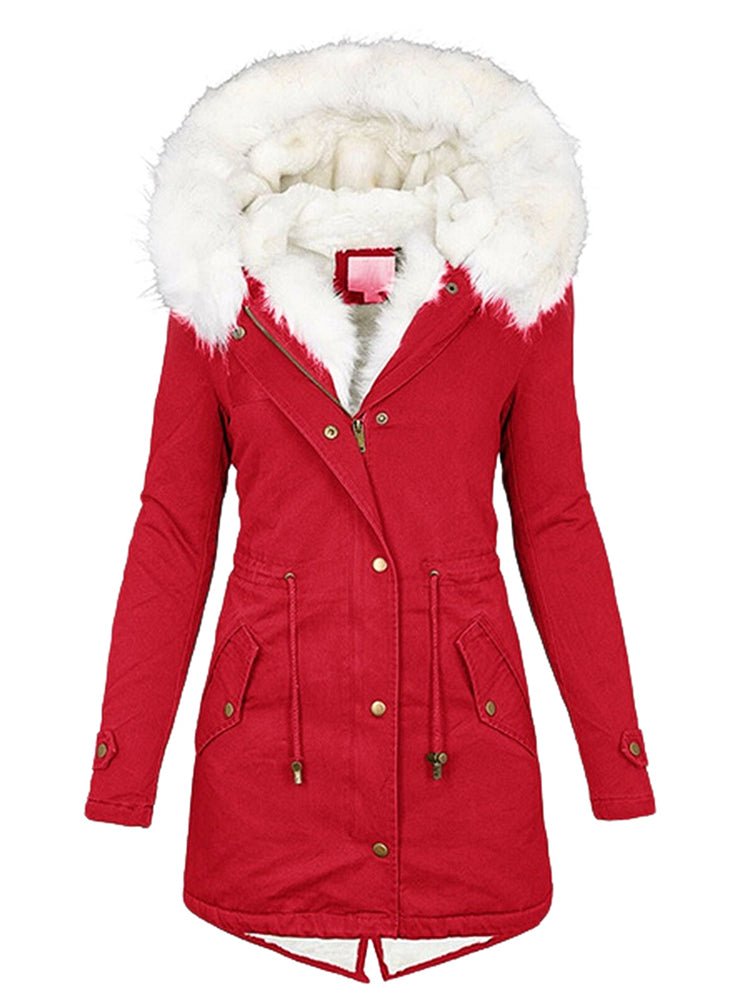 Heidi-Mode | Damenjacken mit Reißverschluss Taschen Pelzkragen Kapuze Thermo Fleece Jacke