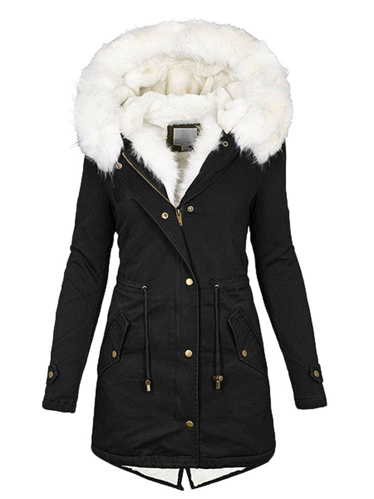 Heidi-Mode | Damenjacken mit Reißverschluss Taschen Pelzkragen Kapuze Thermo Fleece Jacke